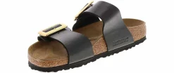 Comfort Sandals|Flat Sandals|BIRKENSTOCK Sydney Luxe Buckle Women's Footbed Sandal Black