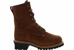 Safety Toe Boots|Slip Resistant|CAROLINA 8-inch Logger Men's Waterproof Steel Toe Work Boot Brown