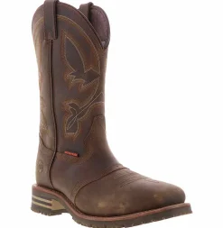 Safety Toe Boots|Slip Resistant|DOUBLE H Jeyden Men’s Wide-Width Waterproof Composite Toe Work Boot Brown