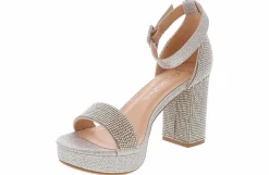Heeled Sandals|Special Occasion|HEART IN D Smoor Stone Women’s Wide-Width Fashion Heel Silver
