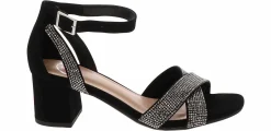 Heeled Sandals|Special Occasion|HEART IN D Wreath Bedazzled Women’s Fashion Heel Black