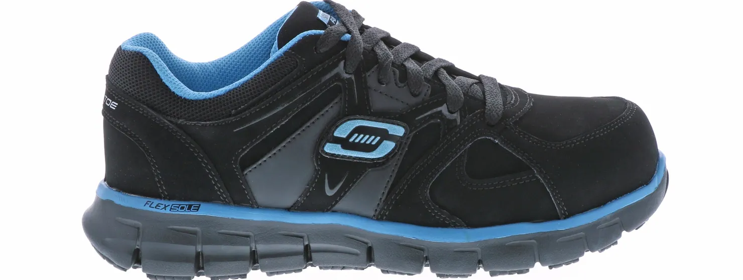 Wide|Safety Toe Athletics|SKECHERS Suede Synergy Sandlot Women's Wide-Width Alloy Toe Work Shoe Black