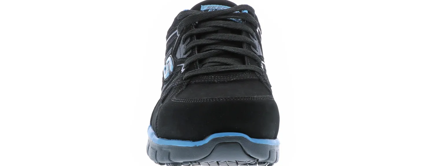 Wide|Safety Toe Athletics|SKECHERS Suede Synergy Sandlot Women's Wide-Width Alloy Toe Work Shoe Black