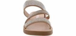 Flat Sandals|Footbed Sandals|SODA Zeal Stone Strap Women's Fashion Sandal Silver
