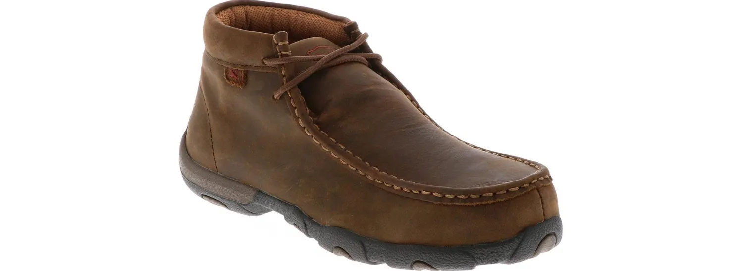 Safety Toe Athletics|Slip Resistant|TWISTED X Driving Moccasin Women's Steel Toe Work Shoe Brown