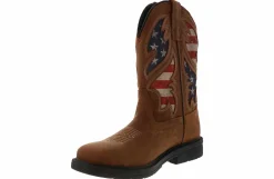 Slip Resistant|Safety Toe Boots|WOLVERINE Rancher American Flag Men’s Steel Toe Work Boot Brown