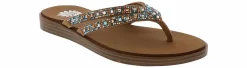 Flip Flops|Flat Sandals|YELLOW BOX Dalia Turq Multi Bdazzle Women's Thong Sandal Beige