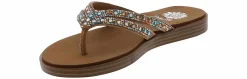 Flip Flops|Flat Sandals|YELLOW BOX Dalia Turq Multi Bdazzle Women's Thong Sandal Beige